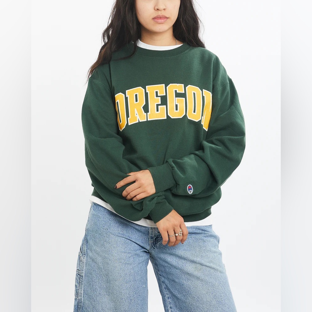Vintage Oregon Crewneck Sweater Size Large M.J. Soffe Green Yellow